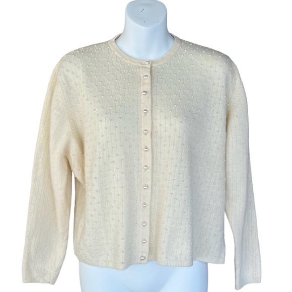 Pendleton Sweaters - Pendleton, Vintage, Lambswool Angora Blend, Faux Pearl Cardigan Sweater